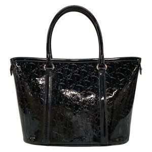 Auth DIOR/ChristianDior Ultimate EMP449684 Black Patent Leather Tote Bag